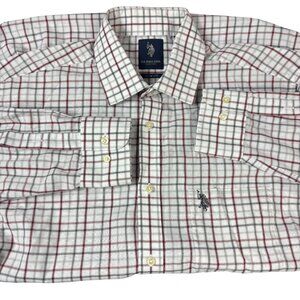 U.S. Polo Assn. Men’s Size 16 -16.5 34/35 Button Down Shirt White Burgundy Plaid